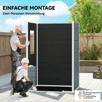 Outsunny Gerätehaus 1,1 m² Geräteschuppen mit Holzoptik Fenster Satteldach Belüftung Boden Schloss Handschuhe Grau(m-7)