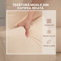 HOMCOM Canapea de Colț Convertibilă în Pat cu Spațiu de Depozitare, Acoperire în Catifea cu Coarde și Două Perni, 205x135x76 cm, Bej(m-8)
