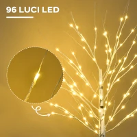 HOMCOM Albero di Natale Bianco con Luci LED e 12 Rami per Interni ed Esterni, in PP e Metallo, 22x22x150 cm(m-4)