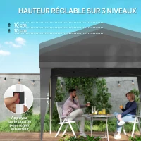 Outsunny Tonnelle de jardin pliante 3 x 3 x 2,75 m anti-UV 30 + avec fenêtres + parois latérales + sac de transport gris foncé(m-7)