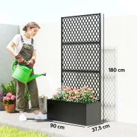 Outsunny metalen hoogbed met klimrek, buiten plantenbak met ruitpatroon-rooster als zichtscherm voor bloemen(m-3)
