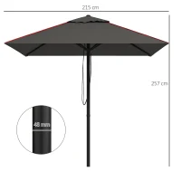 Outsunny 215cm Square Canopy Parasol, with Contrast Piping - Grey/Red(m-3)