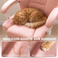 HOMCOM Chaise Bureau Ergonomique, Fauteuil de Bureau Inclinable en Cuir Synthétique Adapté aux Animaux, Hauteur Réglable, Rose(m-6)