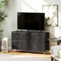 HOMCOM Faux Leather Front Chest of Drawers - Black(m-10)