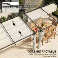 Outsunny Pergola de jardin exterieur 3 x 4 m, toit rétractable et rideaux, anti-UV UPF30+, pour barbecue, patio, terrasse, crème(m-4)