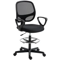 HOMCOM Chaise bureau ergonomique, fauteuil de bureau avec repose-pieds et accoudoirs, hauteur réglable, 59x58x103-123cm, noir(m-1)