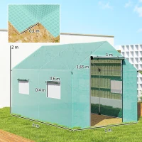 Outsunny Serre de jardin tunnel 2 x 3m, 6m² avec porte enroulable, 4 fenêtres, - Acier galvanisé PE Haute densité Vert(m-3)
