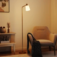 HOMCOM Lámpara de Pie LED Regulable con 3 Temperaturas de Color 3000K-6500K Pantalla Giratoria Bombilla E27 Blanco y Dorado(m-9)