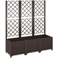 Outsunny Raised Garden Bed with Trellis, Plastic Planter Box with Drainage Holes, Drain Plugs and Water Reservoirs for Climbing Plants, Vegetables, Flowers, Brown(m-1)