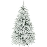 HOMCOM 5 ft Artificial Flocked Christmas Tree with 717 Branches, Hinged Xmas Tree with Foldable Metal Stand, Easy Assembly for Home Office Decor(m-11)