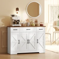 HOMCOM Aparador de Cocina Rústico 4 Estantes de Puerta Estantes Ajustables 3 Cajones 120x38x87 cm Blanco y Nogal(m-10)
