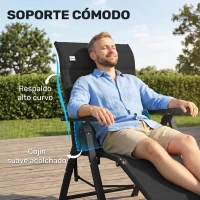 Outsunny Silla Reclinable Plegable de Jardín con Respaldo Ajustable en 9 Posiciones y Cojín Lumbar 70x65x111 cm Negro(m-7)