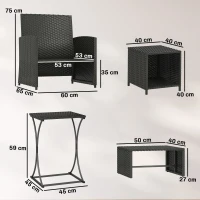 Outsunny 6 Piece Rattan Garden Furniture, Space-Saving Patio Furniture Set with Nesting Tables, Chairs, Stools, Cushions, Black(m-4)