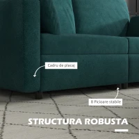 HOMCOM Canapea cu 3 Locuri din Catifea, cu Perne și Șezut Capitonat, 178x82x85cm, Verde Închis(m-9)