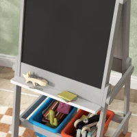 AIYAPLAY Pizarra Infantil con Caballete Pizarra de Doble Cara con Rollo de Papel Borrador Cajas de Almacenamiento Gris(m-9)
