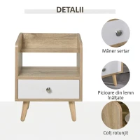 HOMCOM Noptiera Economie Spatiu Mobilier cu Sertar si Raft in Lemn 37x30x48cm - Stejar / alb(m-5)
