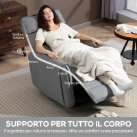 HOMCOM Poltrona Relax Reclinabile Manualmente con Poggiapiedi in Tessuto Effetto Pelle e Base Girevole, Grigio(m-8)