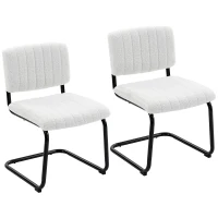 HOMCOM Set 2 Scaune de Dining Tapițate din Țesătură Teddy, Cadru Metalic Tip Sanie, Alb Crem(m-11)