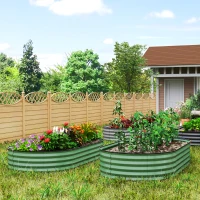 Outsunny 2-delige set verhoogde bedden voor tuin, outdoor-plantenbak met open bodem, rubberen rand, metaal, 181 x 93 x 30 cm, Groen(m-2)