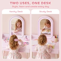 AIYAPLAY make-uppset voor meisjes met kruk, acrylspiegel, 3-kleurige LED, 2 lades, 3-8 jaar, Roze(m-8)