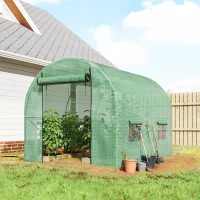 Outsunny Walk-In Garden Polytunnel Greenhouse with Steel Frame, PE Cover, Roll-Up Door and 4 Windows, 2.5 x 2m, Green(m-2)