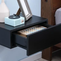 HOMCOM Set de 2 Mesitas de Noche Flotantes con 1 Cajón Diseño Montado en la Pared Estilo Moderno 40x30x15 cm Negro(m-8)
