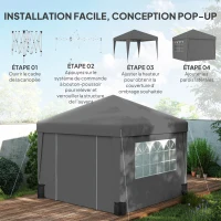 Outsunny Tonnelle de jardin pliante 3 x 3 x 2,75 m anti-UV 30 + avec fenêtres + parois latérales + sac de transport gris foncé(m-4)