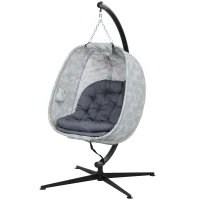 Outsunny Eivormige Hangstoel voor Buiten, Hangschommel met Standaard, Zitkussens Indoor Outdoor(m-10)