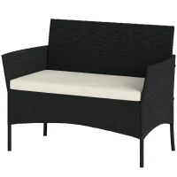 Outsunny Divano da Giardino a 2 Posti con Cuscino e Braccioli in Rattan PE e Acciaio, 107x55x80cm, Nero(m-10)