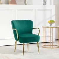 HOMCOM Poltrona da Camera Retrò in Velluto con Braccioli, Gambe Dorate e Seduta Imbottita, Verde(m-9)