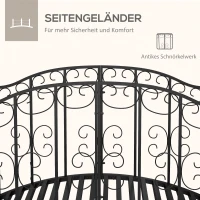 Outsunny Vintage Metalen Tuinbrug - Decoratie voor Tuin en Vijver - 119x67x70 cm - Zwart(m-4)