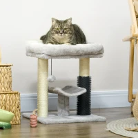 PawHut Albero Tiragraffi con Lettino, Piattaforma, Spazzola e Palo in Sisal, 40x40x48 cm, Grigio(m-10)