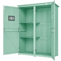 Outsunny Wooden Garden Shed with Two Windows, Tool Storage Cabinet, Outdoor Double Door organiser 127.5W x 50D x 164H cm, Green(m-11)