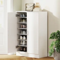 HOMCOM Schoenenkast met 2 deuren, 6 verstelbare planken, soft-close scharnieren voor 21 paar, natuurlijk hout(m-9)