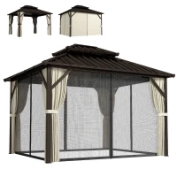 Outsunny 3x3.6 m Hardtop Gazebo Canopy with UPF50+ Double Galvanised Steel Roof, Aluminium Garden Gazebo Permanent Pavilion, Brown(m-11)