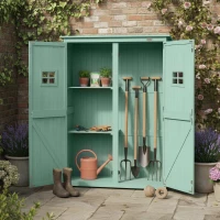 Outsunny Wooden Garden Shed with Two Windows, Tool Storage Cabinet, Outdoor Double Door organiser 127.5W x 50D x 164H cm, Green(m-8)