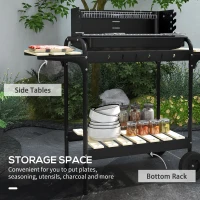 Outsunny Charcoal Barbecue Grill with Adjustable Grill Height, Portable BBQ Trolley with Ash Catcher and Wheels for Outdoor Garden Party Cooking, Black(m-6)