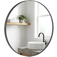 HOMCOM Round Wall Mirror 61 cm, Wall Mounted Bathroom Mirror with Tempered Safety Glass and Aluminium Alloy Frame, Black(m-11)