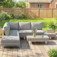 Outsunny Conjunto de Jardín Exterior de Ratán de 3 Piezas con Sofá Modular de 3 y 2 Plazas Mesa Lateral Mesa de Centro Cojines(m-10)