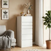 HOMCOM Cassettiera 6 Casetti per Camera da Letto con Specchio Ribaltabile, 40x48x110 cm, Bianco(m-9)