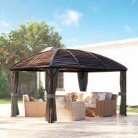 Outsunny 3 x 4m Hardtop Gazebo Canopy with Metal Roof, Aluminium Gazebo Permanent Pavilion with Netting and Curtains, Dark Grey(m-8)