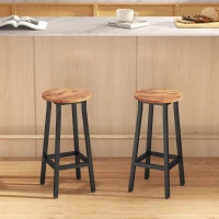 HOMCOM Bar Stools Set of 2 Breakfast Bar Stools with Footrest, Industrial Round, 32 x 32 x 65 cm, Rustic Brown(m-10)