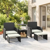 Outsunny 6 Piece Rattan Garden Furniture, Space-Saving Patio Furniture Set with Nesting Tables, Chairs, Stools, Cushions, Black(m-3)