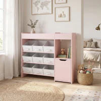 AIYAPLAY Meuble rangement enfant étagère de rangement pour jouets enfants avec 9 tiroirs en tissu et placard, rose(m-2)
