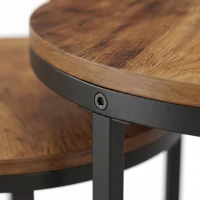 HOMCOM Ronde salontafelset, 2-delig, Industriële bijzettafels met metalen frame voor woonkamer en slaapkamer, Bruin(m-10)