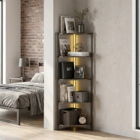 HOMCOM Boekenkast 5-laags Hoekkast met LED-verlichting voor woonkamer, slaapkamer, kantoor, Rustiek bruin(m-9)