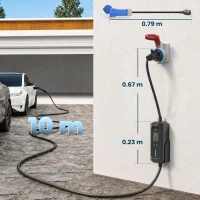 HOMCOM EV Charger 7kW Type 2 to CEE 32A Plug with UK Adapter, 10 m, 6-32A, Electric Car Charger w/ 1-12 h Time Delay(m-3)