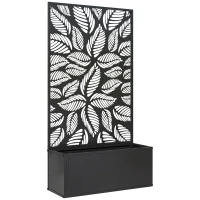 Outsunny Jardinera Elevada con Panel de Privacidad de Hojas Decorativas de Metal y Opción de Montaje en Pared 61x23x113 cm Negro(m-1)