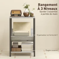 HOMCOM Table d'appoint étroite, bout de canapé rangement à 3 niveaux, porte-revues en V, cadre en acier, 40x30x61cm, gris foncé(m-5)