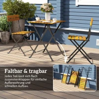 Outsunny Sitzgruppe 3 tlg. Essgruppe für 2 Personen klappbarer Esstisch mit 2 klappbare Stühle für Terrasse Balkon Teak(m-4)